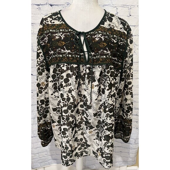Preswick & Moore Green & Cream Plus Size floral print Blouse top shirt 3X - Picture 1 of 6